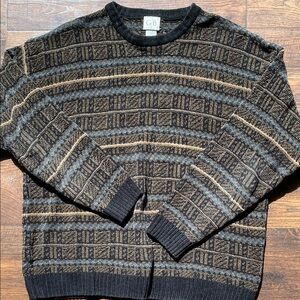 Geoffrey Beene Crewneck Sweater in Black and Brown with Textured Stripes